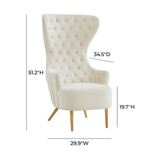 TOV Furniture Jezebel Velvet Wingback Chair - Elegant High Back Design with Button Tufting for Timeless Comfort Cream TOV-IHS68205