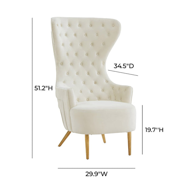 TOV Furniture Jezebel Velvet Wingback Chair - Elegant High Back Design with Button Tufting for Timeless Comfort Cream TOV-IHS68205