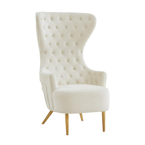 TOV Furniture Jezebel Velvet Wingback Chair - Elegant High Back Design with Button Tufting for Timeless Comfort Cream TOV-IHS68205