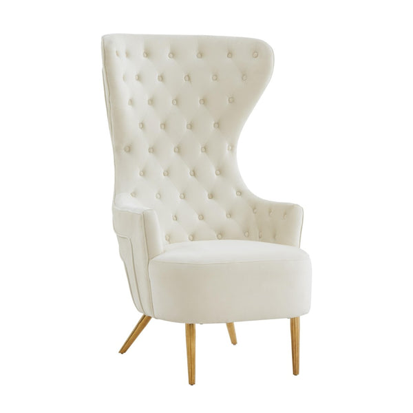 TOV Furniture Jezebel Velvet Wingback Chair - Elegant High Back Design with Button Tufting for Timeless Comfort Cream TOV-IHS68205