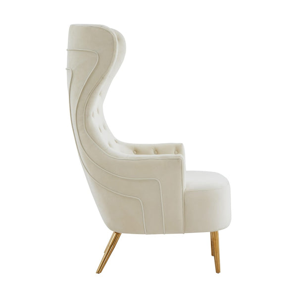 TOV Furniture Jezebel Velvet Wingback Chair - Elegant High Back Design with Button Tufting for Timeless Comfort Cream TOV-IHS68205