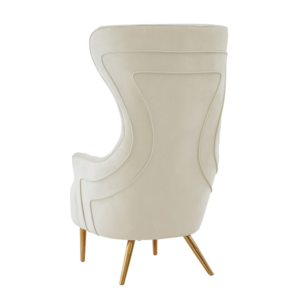 TOV Furniture Jezebel Velvet Wingback Chair - Elegant High Back Design with Button Tufting for Timeless Comfort Cream TOV-IHS68205