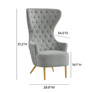 TOV Furniture Jezebel Velvet Wingback Chair - Elegant High Back Design with Button Tufting for Timeless Comfort Grey TOV-IHS68207