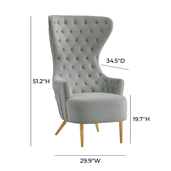 TOV Furniture Jezebel Velvet Wingback Chair - Elegant High Back Design with Button Tufting for Timeless Comfort Grey TOV-IHS68207
