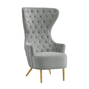 TOV Furniture Jezebel Velvet Wingback Chair - Elegant High Back Design with Button Tufting for Timeless Comfort Grey TOV-IHS68207