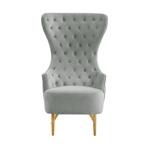 TOV Furniture Jezebel Velvet Wingback Chair - Elegant High Back Design with Button Tufting for Timeless Comfort Grey TOV-IHS68207