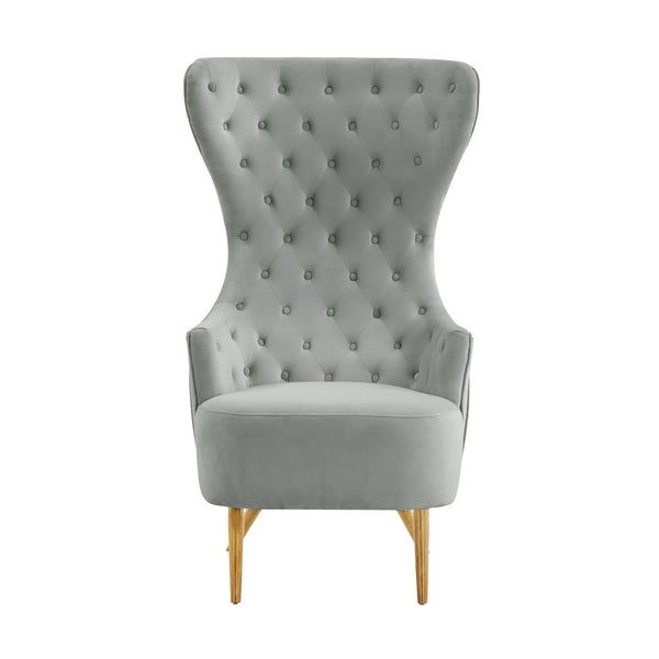 TOV Furniture Jezebel Velvet Wingback Chair - Elegant High Back Design with Button Tufting for Timeless Comfort Grey TOV-IHS68207