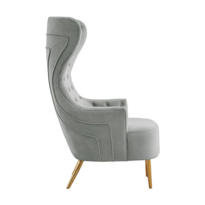 TOV Furniture Jezebel Velvet Wingback Chair - Elegant High Back Design with Button Tufting for Timeless Comfort Grey TOV-IHS68207
