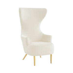 TOV Furniture Julia Velvet Wingback Accent Chair - Modern Glamour, Channel Tufted Back & Brushed Gold Legs Cream TOV-IHS68509