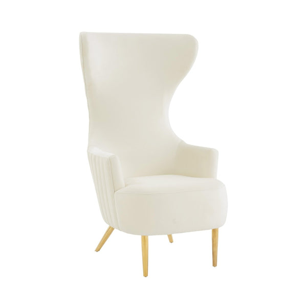 TOV Furniture Julia Velvet Wingback Accent Chair - Modern Glamour, Channel Tufted Back & Brushed Gold Legs Cream TOV-IHS68509