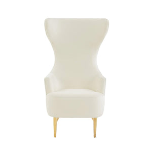 TOV Furniture Julia Velvet Wingback Accent Chair - Modern Glamour, Channel Tufted Back & Brushed Gold Legs Cream TOV-IHS68509