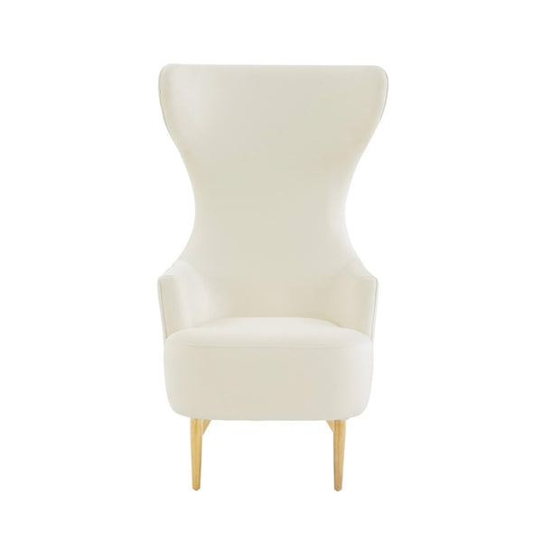 TOV Furniture Julia Velvet Wingback Accent Chair - Modern Glamour, Channel Tufted Back & Brushed Gold Legs Cream TOV-IHS68509