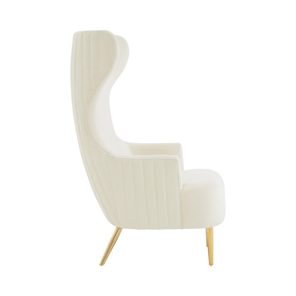 TOV Furniture Julia Velvet Wingback Accent Chair - Modern Glamour, Channel Tufted Back & Brushed Gold Legs Cream TOV-IHS68509
