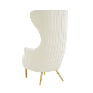 TOV Furniture Julia Velvet Wingback Accent Chair - Modern Glamour, Channel Tufted Back & Brushed Gold Legs Cream TOV-IHS68509