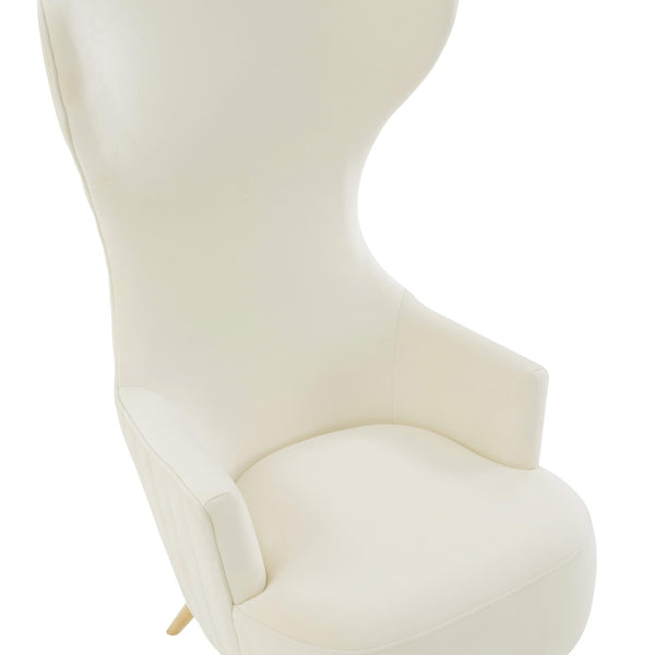TOV Furniture Julia Velvet Wingback Accent Chair - Modern Glamour, Channel Tufted Back & Brushed Gold Legs Cream TOV-IHS68509