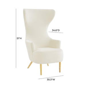 TOV Furniture Julia Velvet Wingback Accent Chair - Modern Glamour, Channel Tufted Back & Brushed Gold Legs Cream TOV-IHS68509