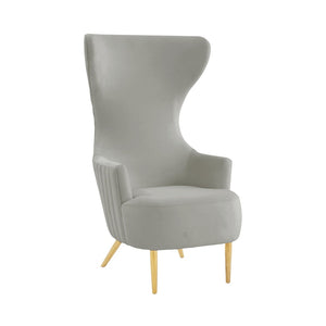 TOV Furniture Julia Velvet Wingback Accent Chair - Modern Glamour, Channel Tufted Back & Brushed Gold Legs Grey TOV-IHS68510