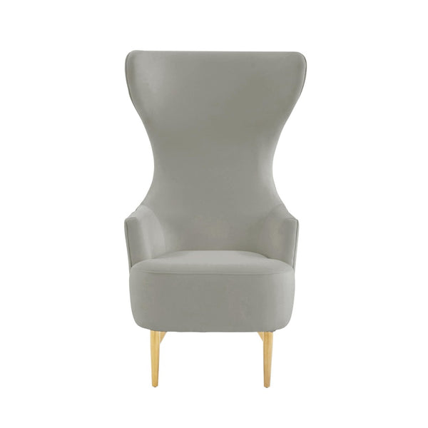 TOV Furniture Julia Velvet Wingback Accent Chair - Modern Glamour, Channel Tufted Back & Brushed Gold Legs Grey TOV-IHS68510