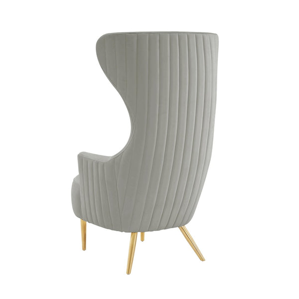 TOV Furniture Julia Velvet Wingback Accent Chair - Modern Glamour, Channel Tufted Back & Brushed Gold Legs Grey TOV-IHS68510
