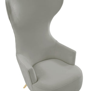TOV Furniture Julia Velvet Wingback Accent Chair - Modern Glamour, Channel Tufted Back & Brushed Gold Legs Grey TOV-IHS68510