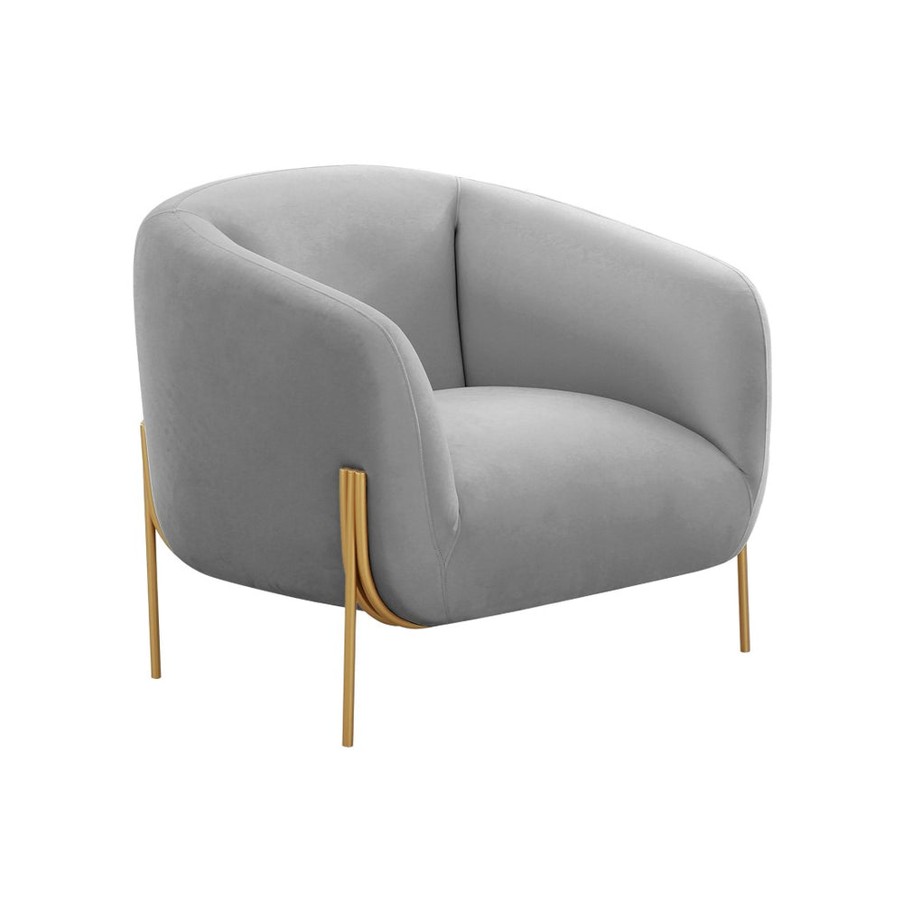 TOV Furniture Kandra Upholstered Accent Chair – Chic Modern Glamour with Plush Comfort and Elegant Gold Legs Grey TOV-IHS68628