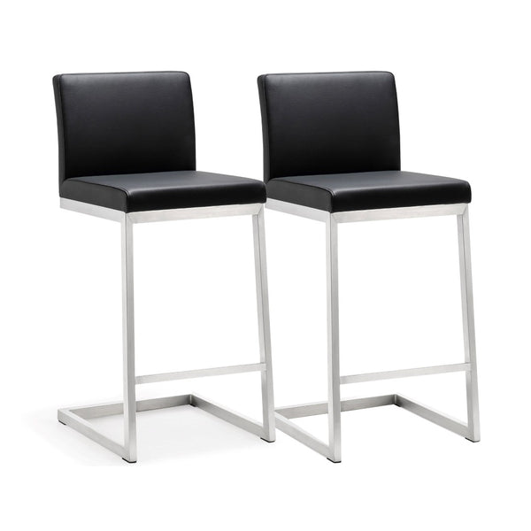 TOV Furniture Parma Performance Vegan Leather Counter Stool Set of 2 – Stylish Comfort for Modern Spaces Black TOV-K3604