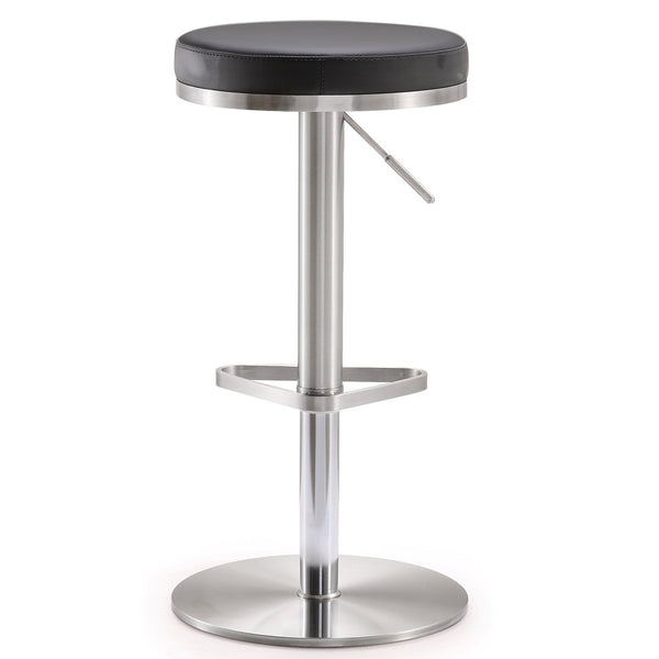 TOV Furniture Fano Performance Vegan Leather Adjustable Barstool with 360° Swivel and Stainless Steel Frame Black TOV-K3613