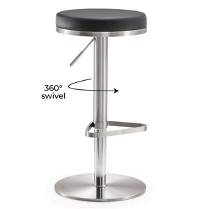 TOV Furniture Fano Performance Vegan Leather Adjustable Barstool with 360° Swivel and Stainless Steel Frame Black TOV-K3613