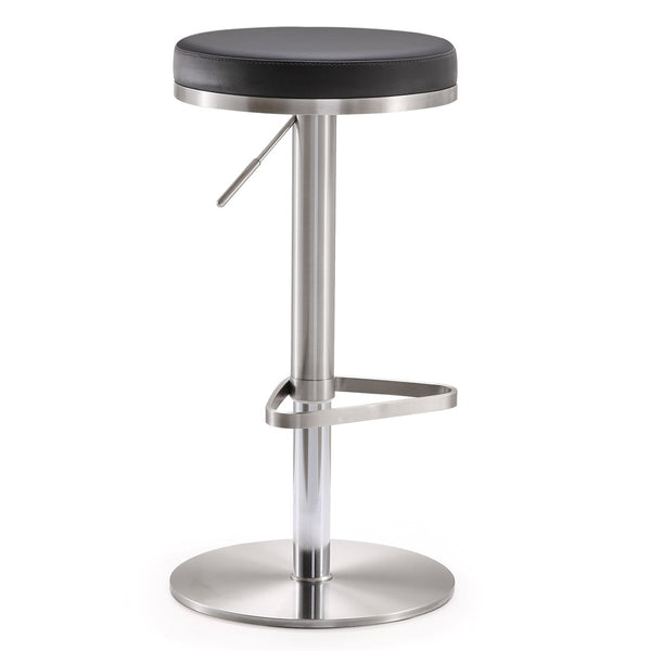 TOV Furniture Fano Performance Vegan Leather Adjustable Barstool with 360° Swivel and Stainless Steel Frame Black TOV-K3613