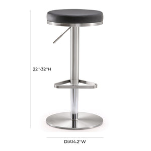 TOV Furniture Fano Performance Vegan Leather Adjustable Barstool with 360° Swivel and Stainless Steel Frame Black TOV-K3613