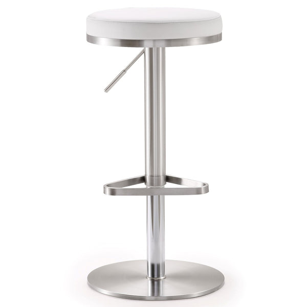 TOV Furniture Fano Performance Vegan Leather Adjustable Barstool with 360° Swivel and Stainless Steel Frame White TOV-K3614
