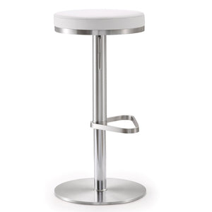 TOV Furniture Fano Performance Vegan Leather Adjustable Barstool with 360° Swivel and Stainless Steel Frame White TOV-K3614