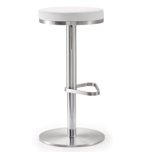 TOV Furniture Fano Performance Vegan Leather Adjustable Barstool with 360° Swivel and Stainless Steel Frame White TOV-K3614