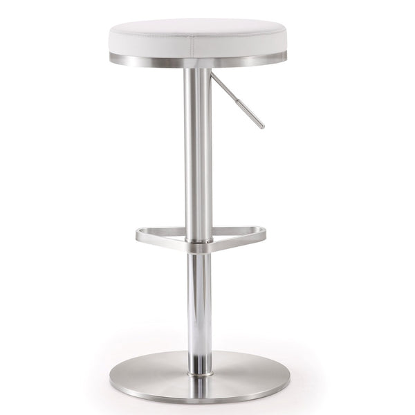 TOV Furniture Fano Performance Vegan Leather Adjustable Barstool with 360° Swivel and Stainless Steel Frame White TOV-K3614