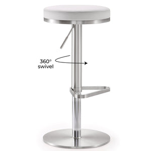 TOV Furniture Fano Performance Vegan Leather Adjustable Barstool with 360° Swivel and Stainless Steel Frame White TOV-K3614