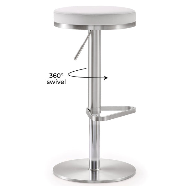 TOV Furniture Fano Performance Vegan Leather Adjustable Barstool with 360° Swivel and Stainless Steel Frame White TOV-K3614