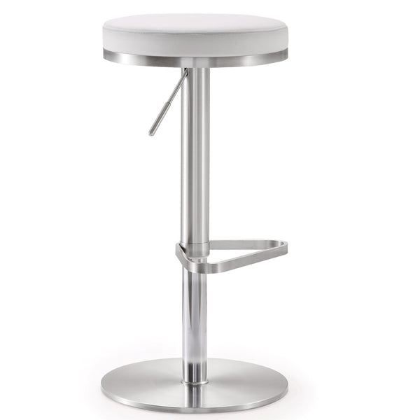 TOV Furniture Fano Performance Vegan Leather Adjustable Barstool with 360° Swivel and Stainless Steel Frame White TOV-K3614