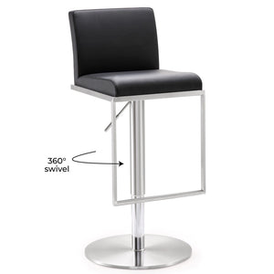 TOV Furniture Amalfi Performance Vegan Leather Adjustable Stool - Stylish Swivel Seating for Modern Spaces Black TOV-K3615