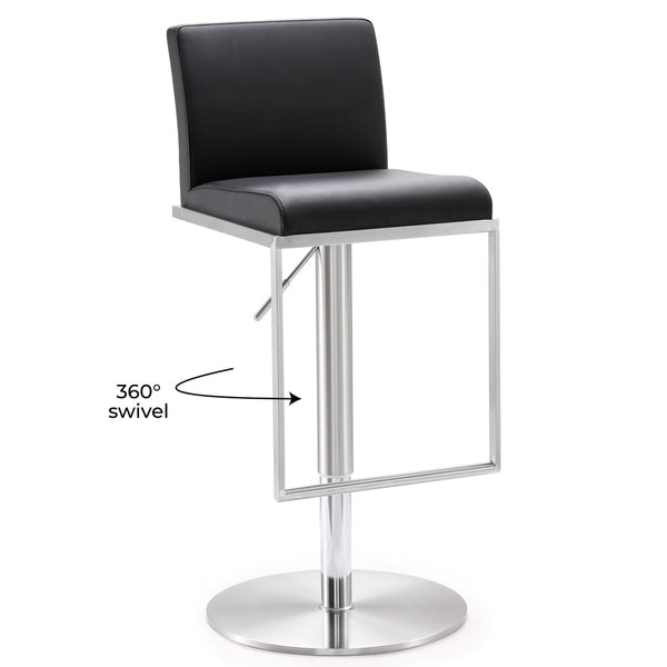 TOV Furniture Amalfi Performance Vegan Leather Adjustable Stool - Stylish Swivel Seating for Modern Spaces Black TOV-K3615