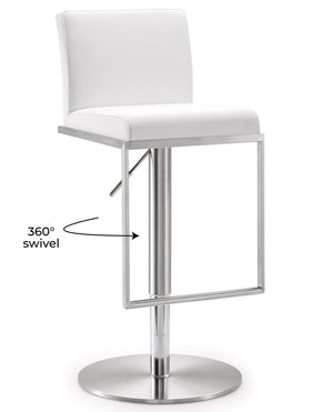 TOV Furniture Amalfi Performance Vegan Leather Adjustable Stool - Stylish Swivel Seating for Modern Spaces White TOV-K3617