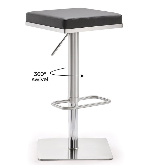 TOV Furniture Bari Adjustable Vegan Leather Stool with 360° Swivel, Stainless Steel Frame, Ideal for Modern Spaces TOV-K3621