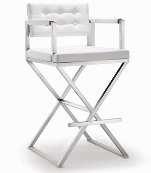 TOV Furniture Director Performance Vegan Leather Stool – Stylish Comfort with Stainless Steel X-Base for Any Space White / Bar Height TOV-K3626