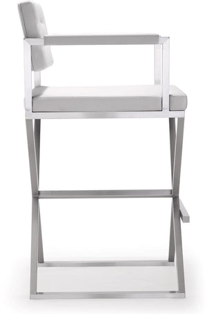 TOV Furniture Director Performance Vegan Leather Stool – Stylish Comfort with Stainless Steel X-Base for Any Space White / Bar Height TOV-K3626