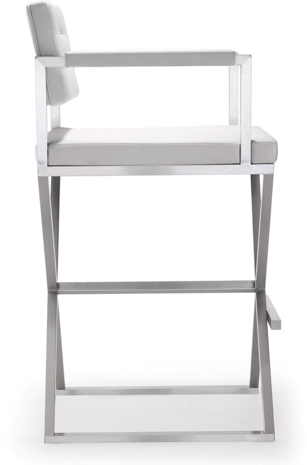 TOV Furniture Director Performance Vegan Leather Stool – Stylish Comfort with Stainless Steel X-Base for Any Space White / Bar Height TOV-K3626