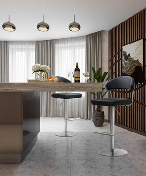 TOV Furniture Cosmo Adjustable Stool - Stylish Vegan Leather with Stainless Steel Frame for Modern Spaces Black TOV-K3627