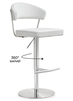 TOV Furniture Cosmo Adjustable Stool - Stylish Vegan Leather with Stainless Steel Frame for Modern Spaces White TOV-K3628