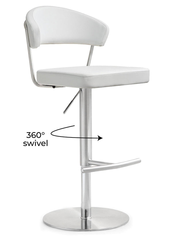 TOV Furniture Cosmo Adjustable Stool - Stylish Vegan Leather with Stainless Steel Frame for Modern Spaces White TOV-K3628
