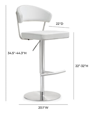TOV Furniture Cosmo Adjustable Stool - Stylish Vegan Leather with Stainless Steel Frame for Modern Spaces White TOV-K3628