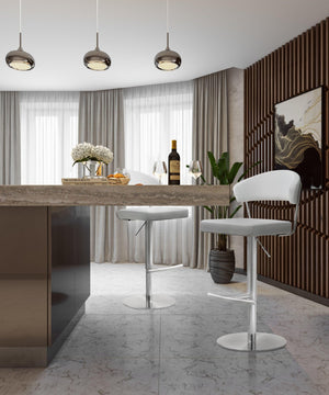 TOV Furniture Cosmo Adjustable Stool - Stylish Vegan Leather with Stainless Steel Frame for Modern Spaces White TOV-K3628
