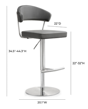 TOV Furniture Cosmo Adjustable Stool - Stylish Vegan Leather with Stainless Steel Frame for Modern Spaces Grey TOV-K3629